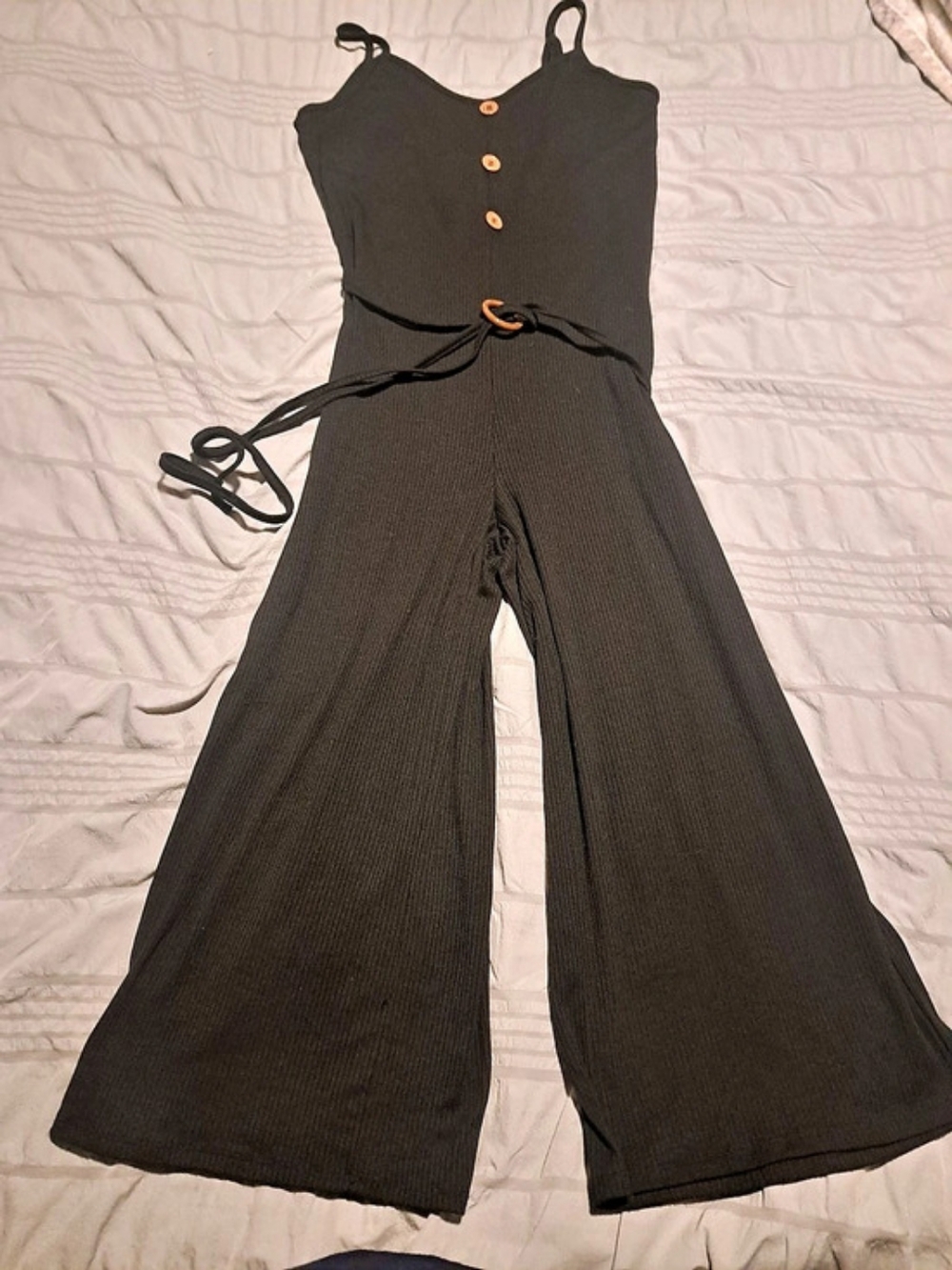 Black Ribbed Crop Jumpsuit